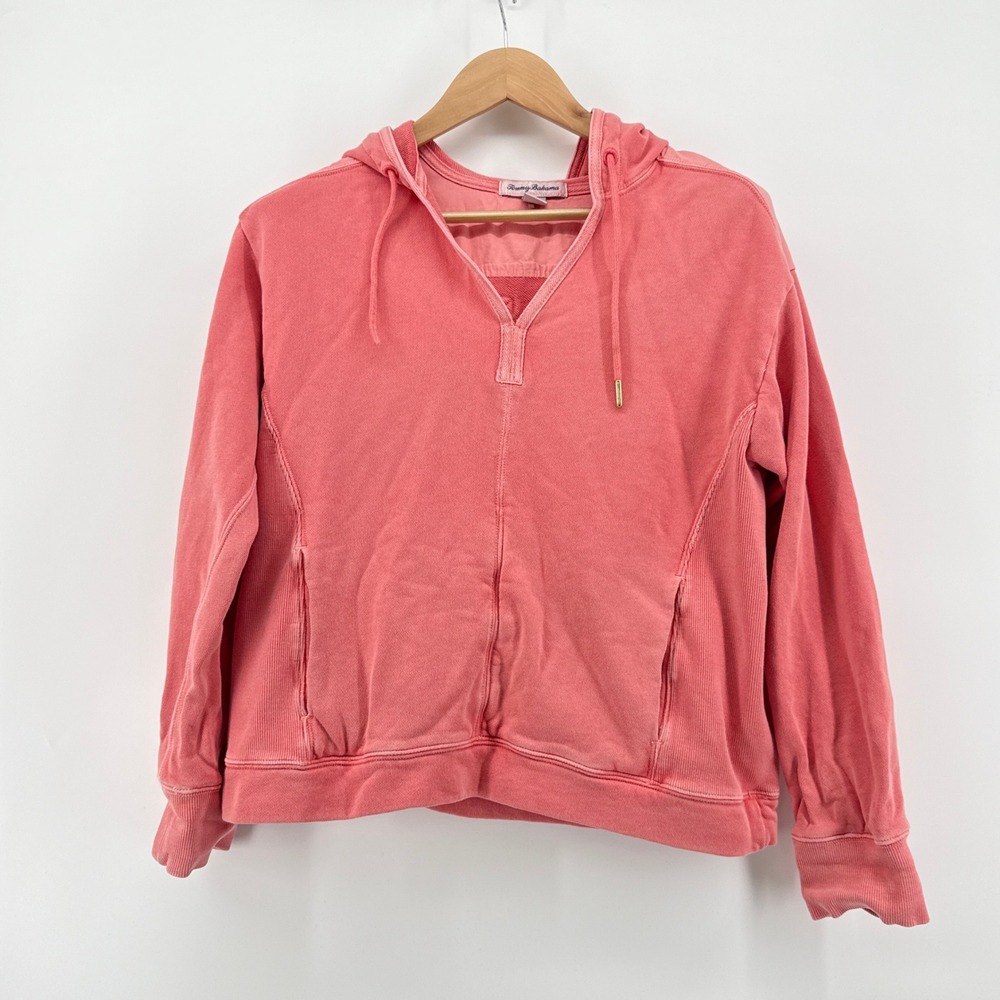 Tommy Bahama Sunray Cove Hybrid Pullover‎ Sweatshirt Coral Cotton V Neck Medium